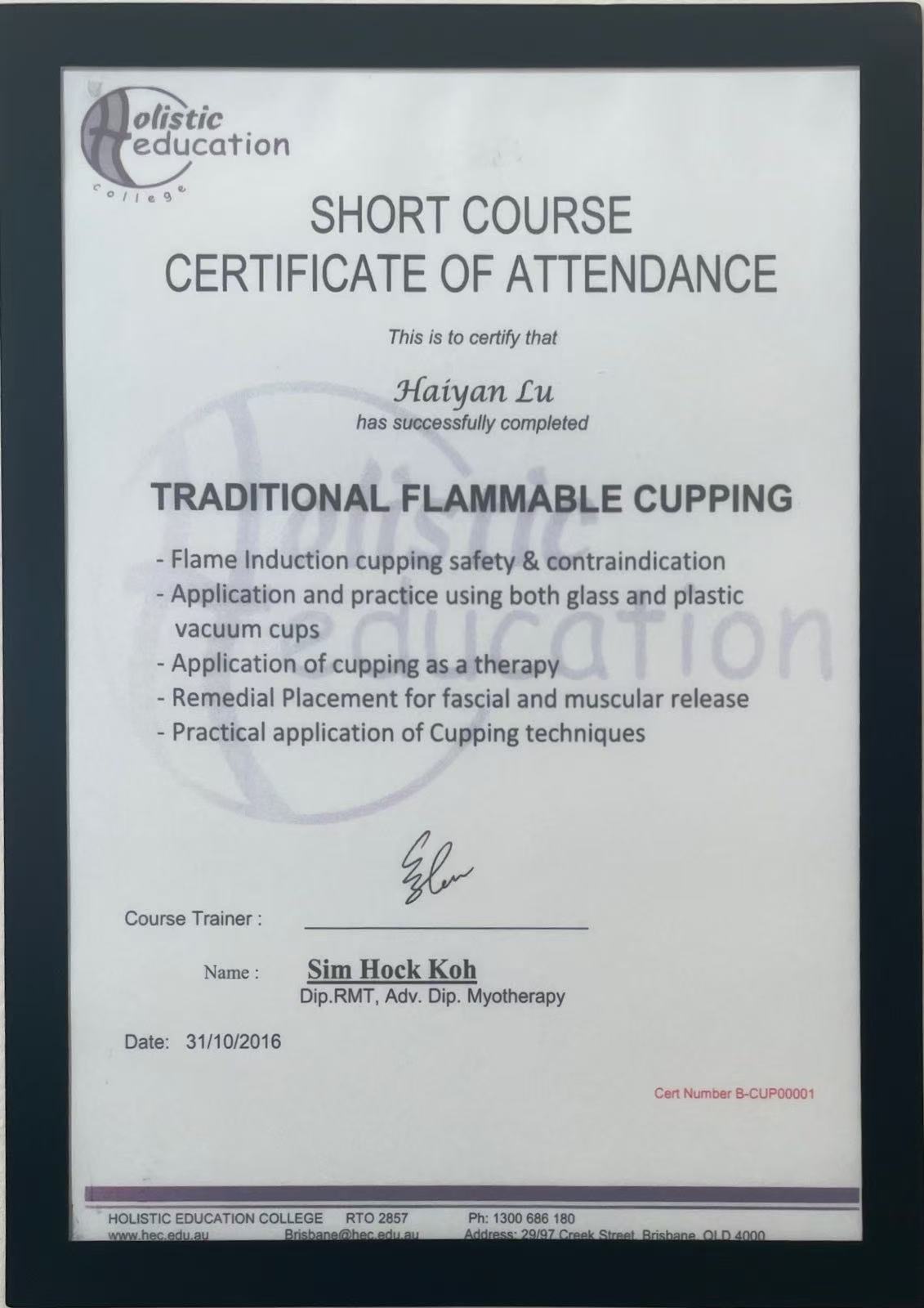 Cupping Certificate